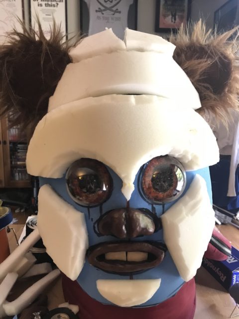 Ewok head with foam attached for structure